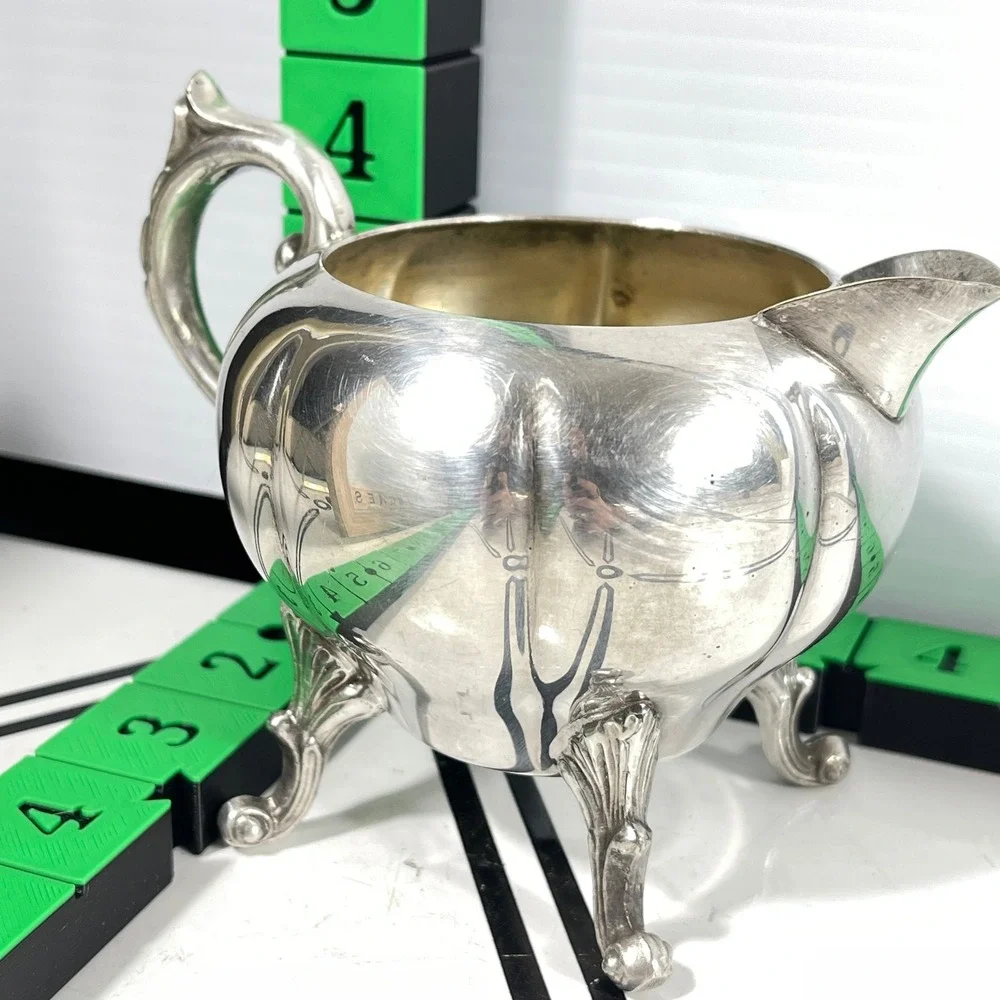 Sheridan Silver on Copper‎ Footed Creamer Pitcher Etched Melon Design